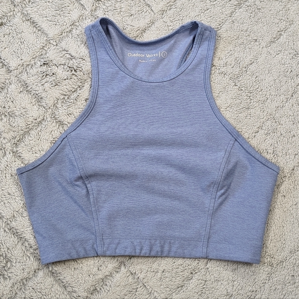 Outdoor Voices Athena Crop Top Women's Small Blue Textured High Neckline